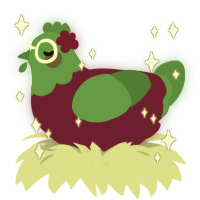 A wine and viridian chicken with a head pattern
