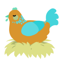 A orange and aqua chicken with a neck-speckle pattern