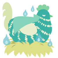 Viridi, a turquoise and apple chicken with a bar pattern