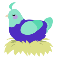Baby, a indigo and mint chicken with a head pattern