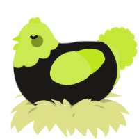 A sable and lime chicken with a head pattern
