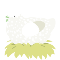 A white chicken with a speckle pattern