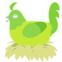 A lime and grass chicken with a head pattern
