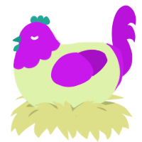 A apple and amethyst chicken with a head pattern