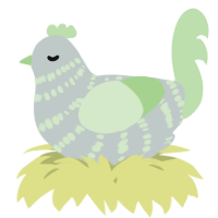 A silver and gluppy chicken with a bar pattern