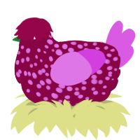 A maroon and orchid chicken with a speckle pattern