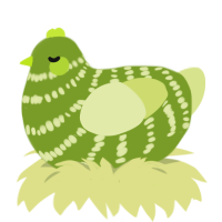 A chartreuse and lemon chicken with a bar pattern