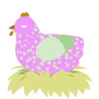 A lavender and gluppy chicken with a speckle pattern