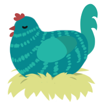 Ms Relish, a teal and turquoise chicken with a bar pattern