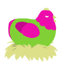 Mr Yoga, a grass and fuchsia chicken with a head pattern