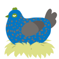 A sapphire and grey chicken with a speckle pattern