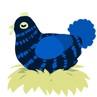 A tumblr and ultramarine chicken with a bar pattern
