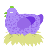 A lilac and blurple chicken with a speckle pattern
