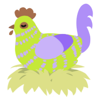 A lime and lilac chicken with a bar pattern