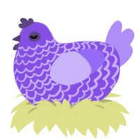 Pione, a blurple and lilac chicken with a lace pattern