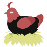 A black and red chicken with a head pattern