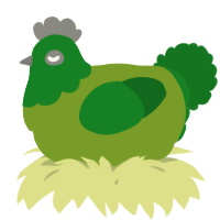 A chartreuse and leaf chicken with a head pattern