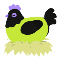 A lime and black chicken with a head pattern