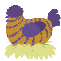 A gold and overcast chicken with a bar pattern