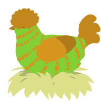 A grass and ochre chicken with a bar pattern