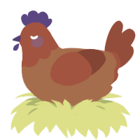 Puddle, a brown and russet chicken with a head pattern