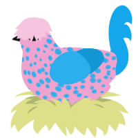 Nerds, a pink and sky chicken with a speckle pattern