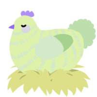 A apple and gluppy chicken with a bar pattern