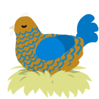 A ochre and sapphire chicken with a lace pattern