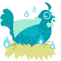Bluford, a sea and teal chicken with a speckle pattern
