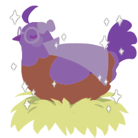 Lavenderis, a russet and blurple chicken with a head pattern