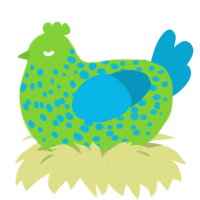 A grass and cerulean chicken with a speckle pattern