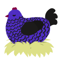 A indigo and sable chicken with a lace pattern