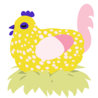 A yellow and rose chicken with a speckle pattern