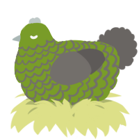 A chartreuse and grey chicken with a lace pattern