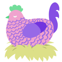 A pink and blurple chicken with a lace pattern