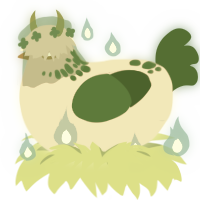 Sprouted potato, a beige and leaf chicken with a neck-speckle pattern