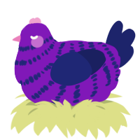 A violet and navy chicken with a bar pattern
