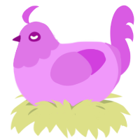 Oinkie, a lavender and orchid chicken with a head pattern