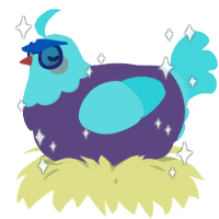 A overcast and aqua chicken with a head pattern