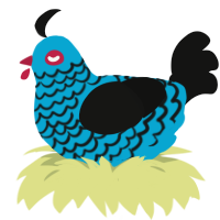 A cerulean and black chicken with a lace pattern