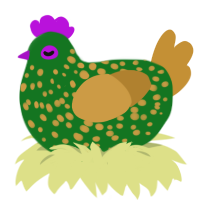 A leaf and gold chicken with a speckle pattern