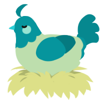 A gluppy and teal chicken with a head pattern