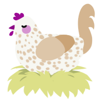 Small Guy, a white and beige chicken with a speckle pattern