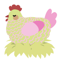 A lemon and pink chicken with a lace pattern