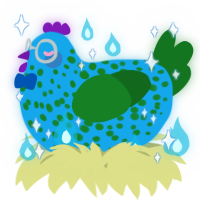 A sky and leaf chicken with a speckle pattern