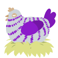 A mist and violet chicken with a bar pattern