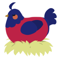 A crimson and navy chicken with a head pattern