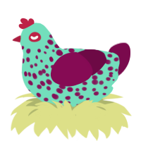 A mint and wine chicken with a speckle pattern