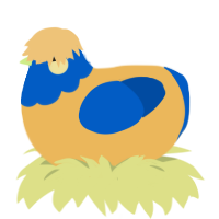 Egg, a honey and ultramarine chicken with a head pattern