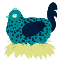 A teal and tumblr chicken with a speckle pattern